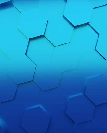Abstract background with blue metallic hexagons , 3d renderingの写真素材