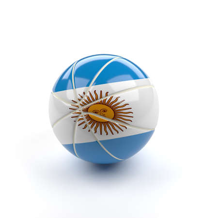 Glossy baketball with the flag of Argentina, 3d renderingの写真素材