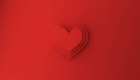 Modern Valentines Day or birthday card background with stacked heart shapes, 3d rendering