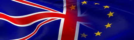Flags of the EU and the UK as panorama, Brexit concept background, 3d renderingの写真素材