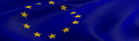 Flags of the European Uionas panorama background or header, 3d rendering