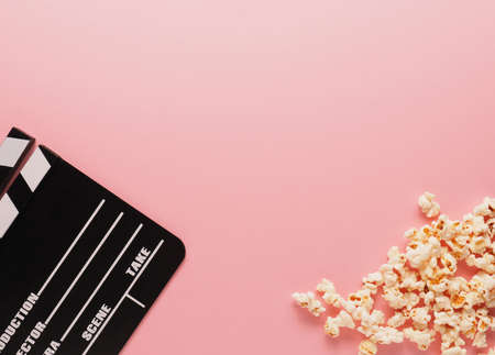 Clapboard on a pink background, cinema or movie conceptの写真素材