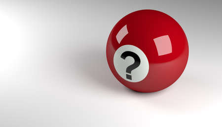 Close up of a red pool ball with a question mark, Q and A or FAQ concept with space for text, 3d...
