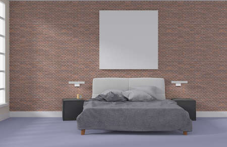 Big mock up poster or canvas in a bedroom, spce for your text or image, 3d rendering