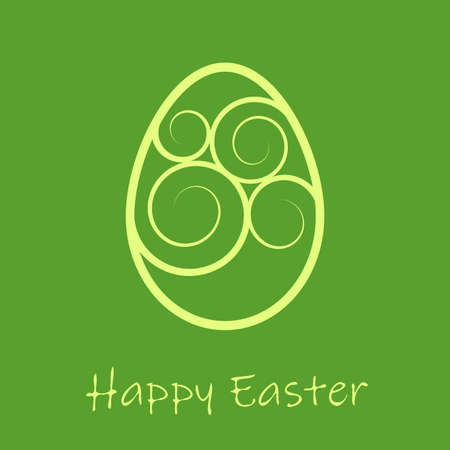 Easter egg with swirls and the words Happy Easter, Easter card, green background, vector illustrationのイラスト素材