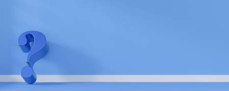 Fine 3d concept with a blue question mark icon in a blue room with space for textの写真素材