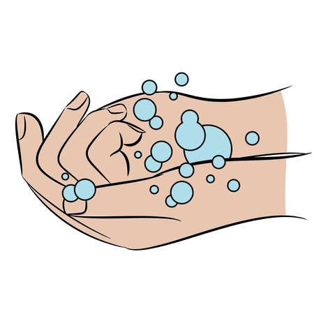 A woman washing hands with soap, symbolic vector illustration on a white backgroundのイラスト素材