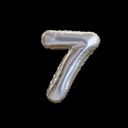 Silver Balloon Number 7, Realistic 3D Rendering on a black backgroundの写真素材
