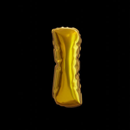 Golden Balloon Letter I, Realistic 3D Rendering on a black background