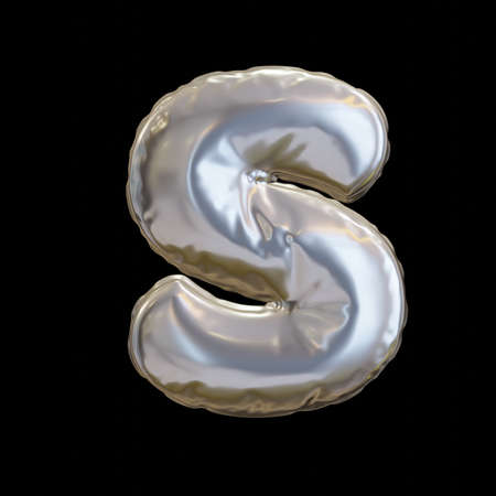 Silver Balloon Letter S, Realistic 3D Rendering on a black background