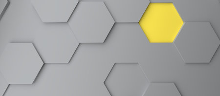 Abstract modern gray and yellow honeycomb background, 3d rendering