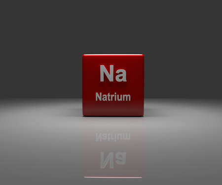 Red Cube with German sodium periodic system, 3d rendering