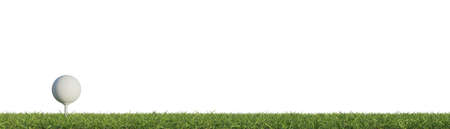 Golf ball on grass panorama background with space for your text, photo realistic 3d renderingの写真素材