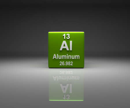 Cube with Aluminum number 13 periodic table, 3d renderingの写真素材
