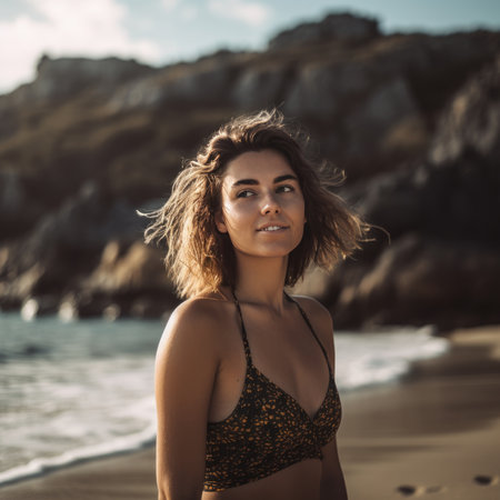 Portrait of a Young Pretty Girl at the Beachの素材