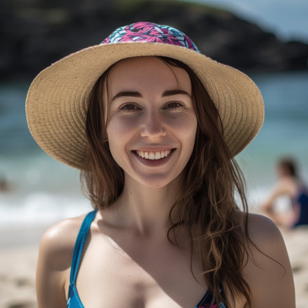 Portrait of a Young Pretty Girl at the Beachの素材