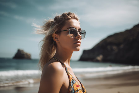 Portrait of a Young Pretty Girl at the Beachの素材