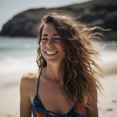 Portrait of a Young Pretty Girl at the Beachの素材