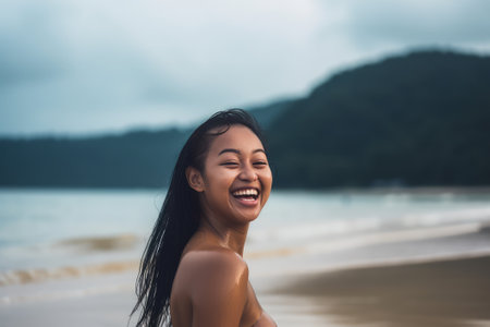 Portrait of a Young Pretty Girl at the Beachの素材