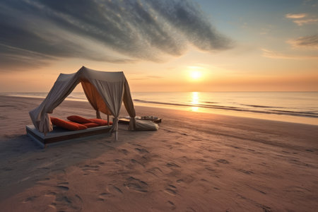 Outside Furniture on a Scenic Beachscapeの素材