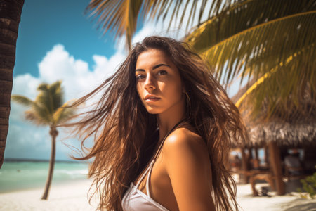 Portrait of an Attractive Young Woman on Tropical Beachの素材