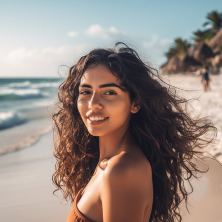 Photo for Portrait of an Attractive Young Woman on Tropical Beach - Royalty Free Image