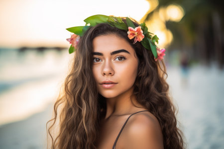 Portrait of an Attractive Young Woman on Tropical Beachの素材