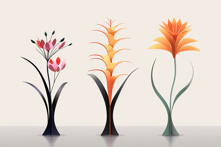 Colorful Vibrant Hand Drawn Radiant Unique Flowers Graphic Illustration Artの素材