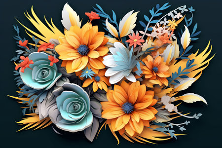 Colorful Vibrant Hand Drawn Radiant Unique Flowers Graphic Illustration Artの素材