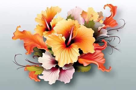 Colorful Vibrant Hand Drawn Radiant Unique Flowers Graphic Illustration Artの素材