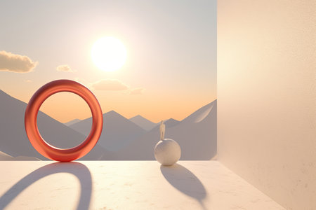 3D Render Abstract Ring on a Powerful Picturesque Backdropの素材