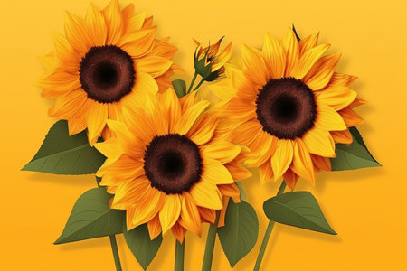 Vibrant Yellow Summer Sunflower Background Illustrationの素材