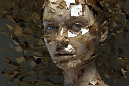 3D Render Hyper Realistic Futuristic Fragmented Female Portraitの素材