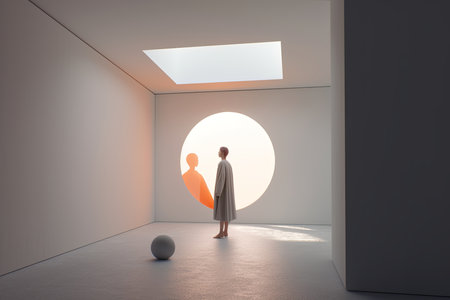 Abstract Minimalist Art Design of Model in a Modern Architecture 3D Renderの素材