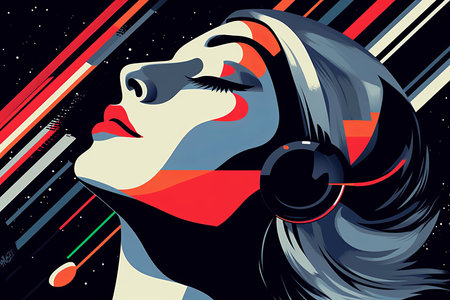 Synthetic Themed Dreamy Female Profile Graphic Designの素材