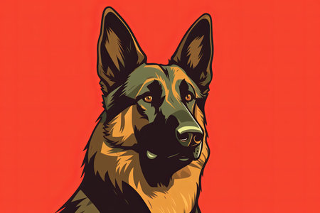 Graphic Illustration of a German Shepherd on a Monochrome Backgroundの素材