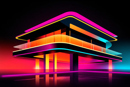 Simple Urban Architecture Minimalist Glowing Neon Backgroundの素材