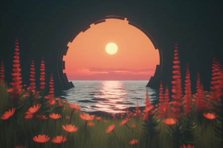 3D Render of a Twilight Summer Landscape Backgroundの素材