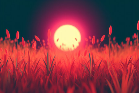 3D Render of a Twilight Summer Landscape Backgroundの素材