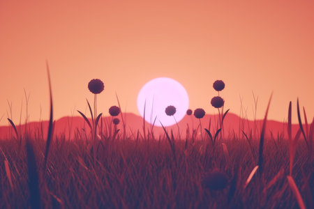 3D Render of a Twilight Summer Landscape Backgroundの素材