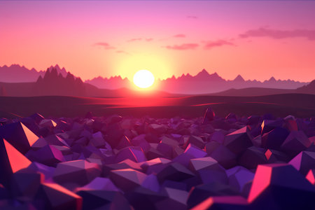 3D Render of a Twilight Summer Landscape Backgroundの素材