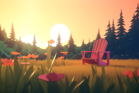 3D Render of a Twilight Summer Landscape Backgroundの素材