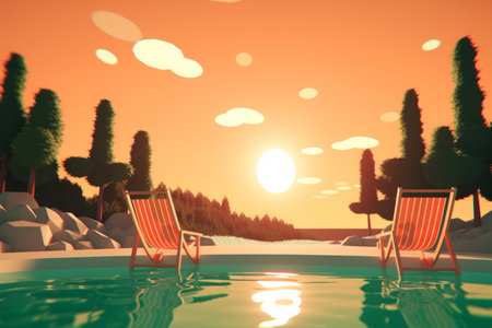 3D Render of a Summer Themed Background Landscapeの素材