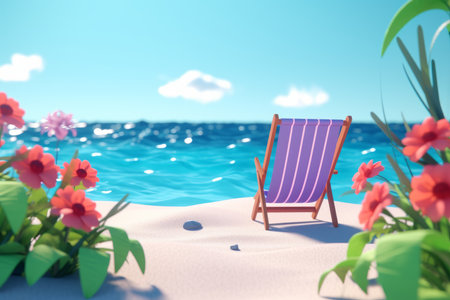 3D Render of a Summer Themed Background Landscapeの素材