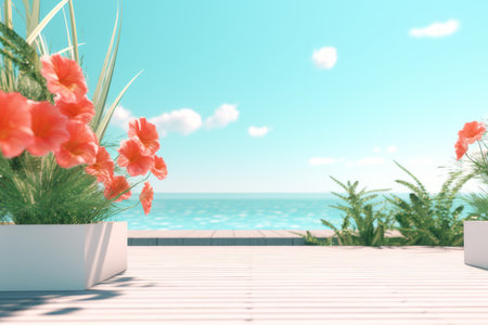 3D Render of a Summer Themed Background Landscapeの素材