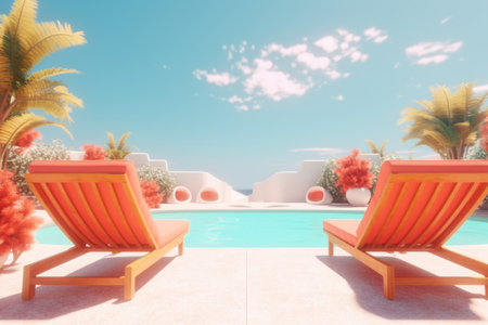 3D Render of a Summer Themed Background Landscapeの素材