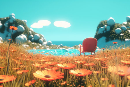 3D Render of a Summer Themed Background Landscapeの素材