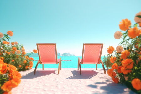 3D Render of a Summer Themed Background Landscapeの素材