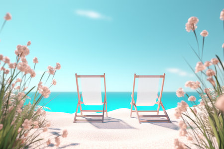 3D Render of a Summer Themed Background Landscapeの素材