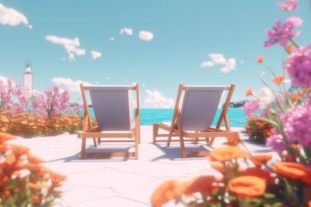 3D Render of a Summer Themed Background Landscapeの素材